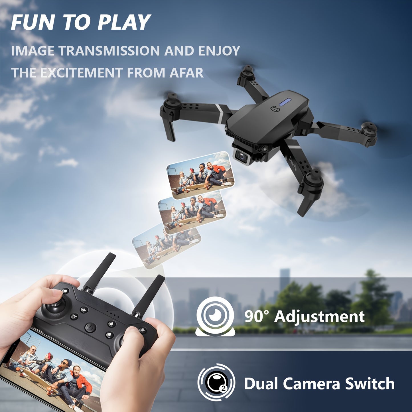 E88 Quadcopter Drone with Dual HD Cameras, One-Key Return, WiFi Connection, 4-Spinner Control, USB Charging, 85g Max Takeoff - Ideal for Christmas, Halloween, Thanksgiving Gift