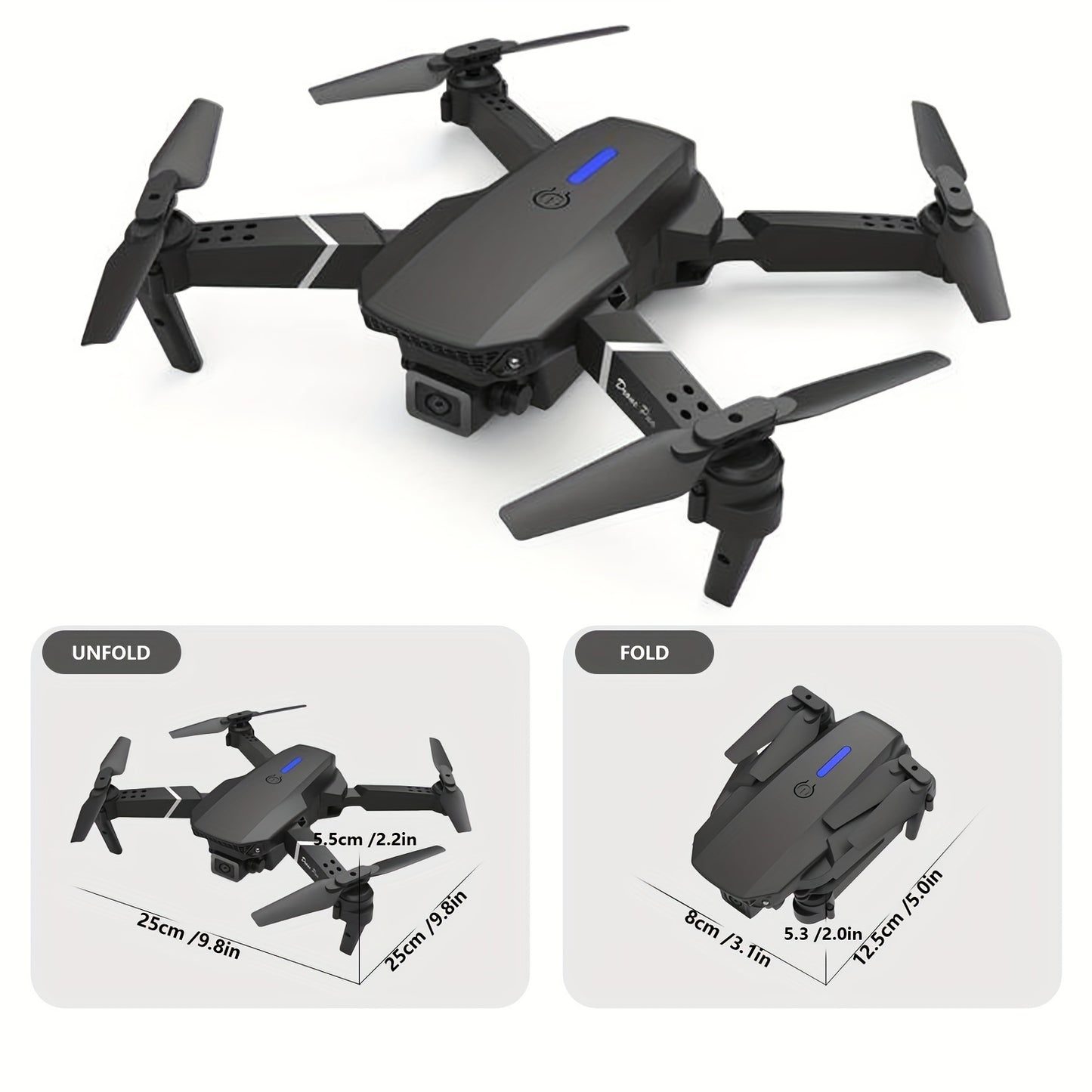 E88 Quadcopter Drone with Dual HD Cameras, One-Key Return, WiFi Connection, 4-Spinner Control, USB Charging, 85g Max Takeoff - Ideal for Christmas, Halloween, Thanksgiving Gift