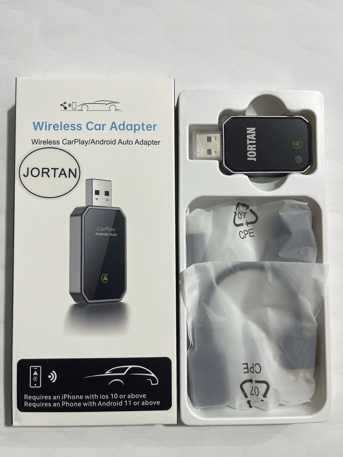 2-in-1 Wireless Adapter for Android Auto & Apple CarPlay, Plug & Play, Wi-Fi 6, Bluetooth 5.2, Compatible with iPhone 6+ / Android 11+, Includes USB-A/Type-C