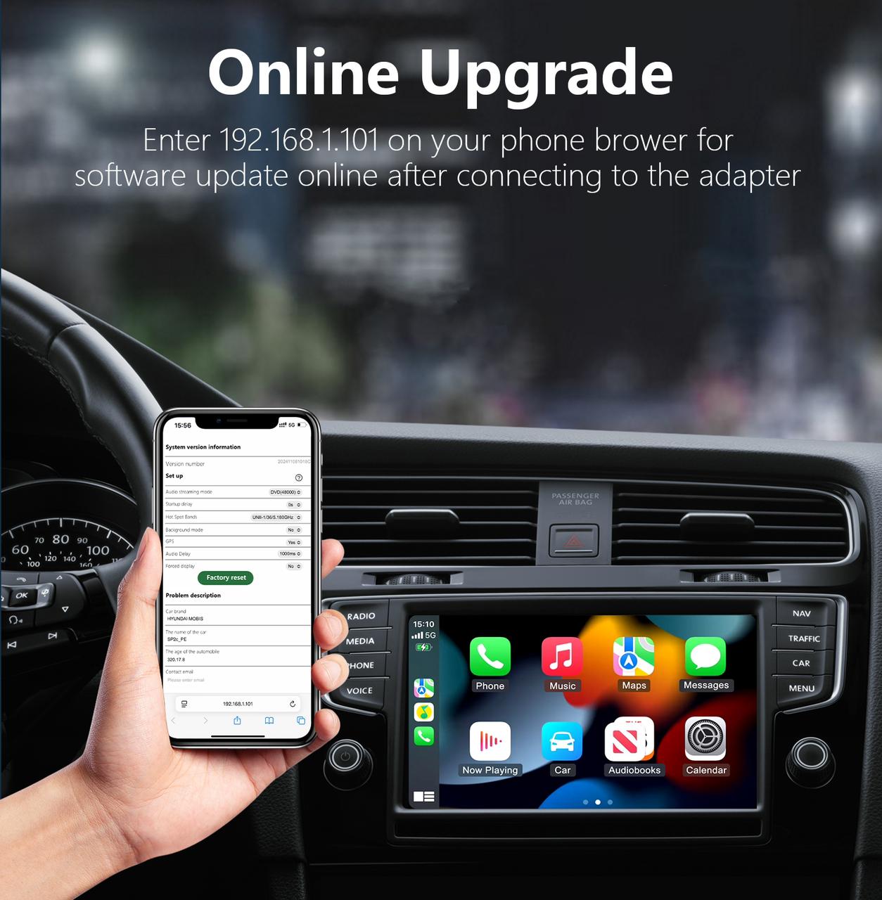 2-in-1 Wireless Adapter for Android Auto & Apple CarPlay, Plug & Play, Wi-Fi 6, Bluetooth 5.2, Compatible with iPhone 6+ / Android 11+, Includes USB-A/Type-C